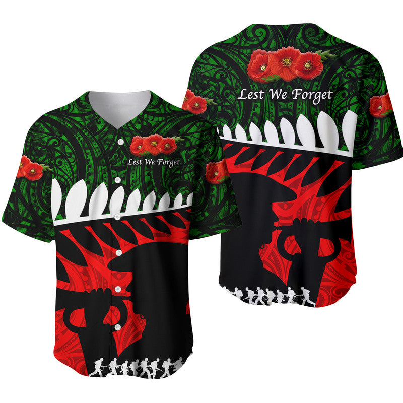 New Zealand Maori ANZAC Baseball Jersey Remembrance Soldier Green