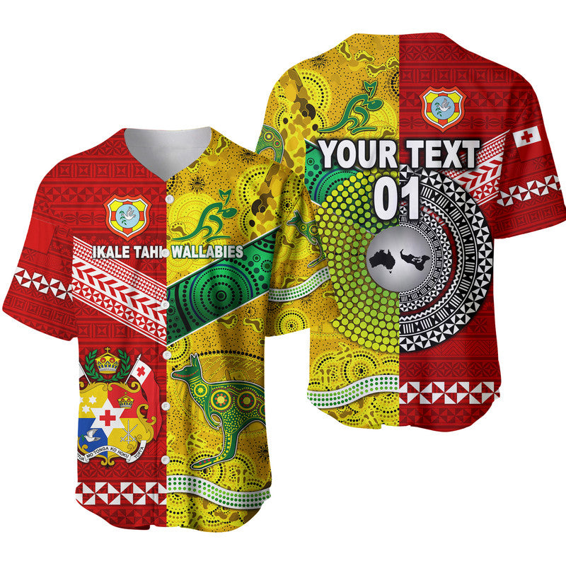 (Custom Personalised) Tonga Ikale Tahi Ngatu And Australia Wallabies Aboriginal Baseball Jersey Rugby Together