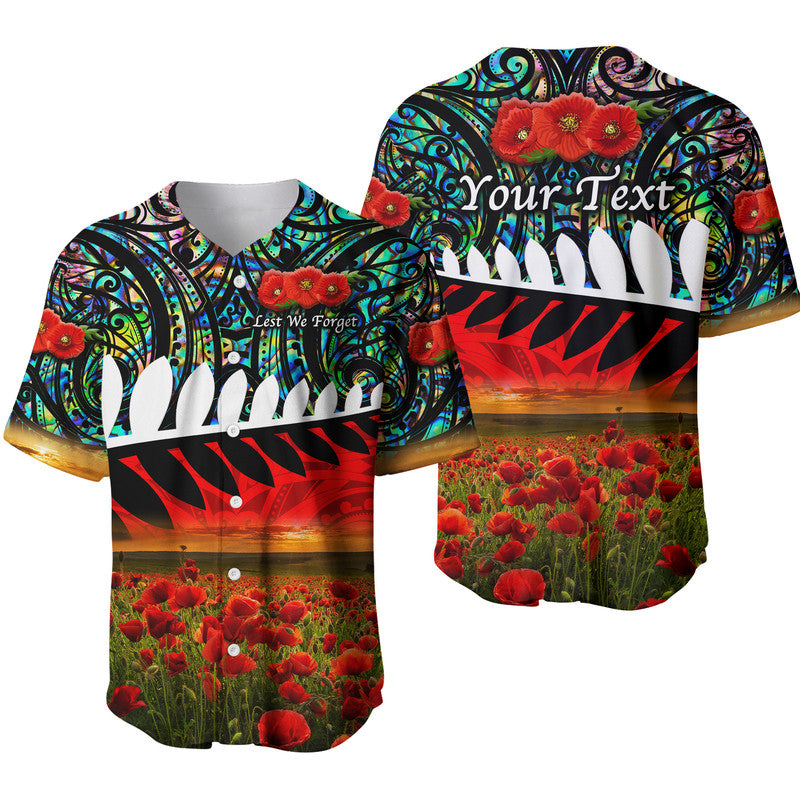 (Custom Personalised) New Zealand Maori ANZAC Baseball Jersey Poppy Vibes Paua Shell