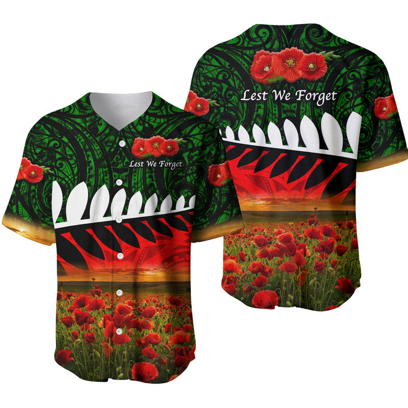 New Zealand Maori ANZAC Baseball Jersey Poppy Vibes Green