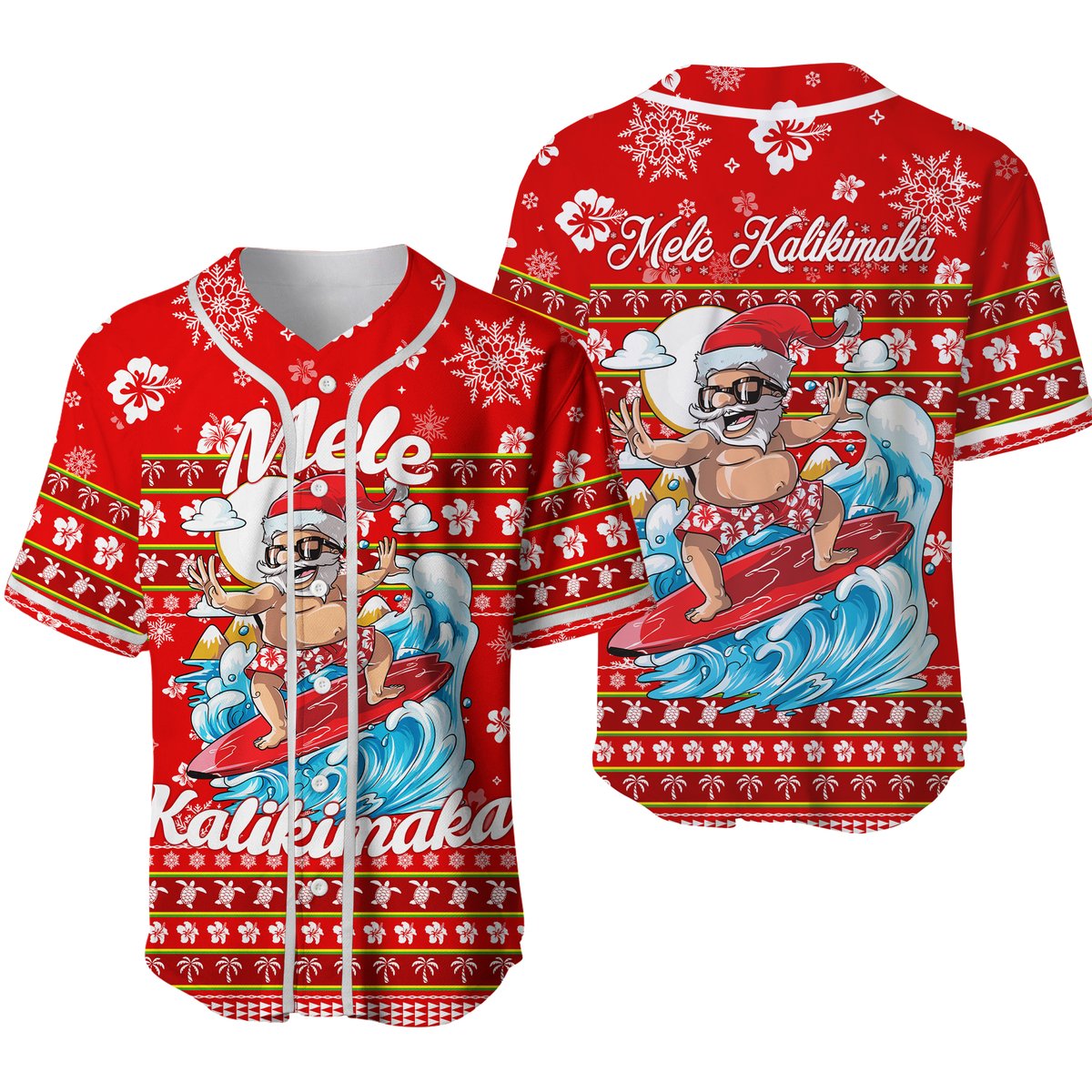 Hawaii Christmas Santas Surf Mele Kalikimaka Baseball Jersey