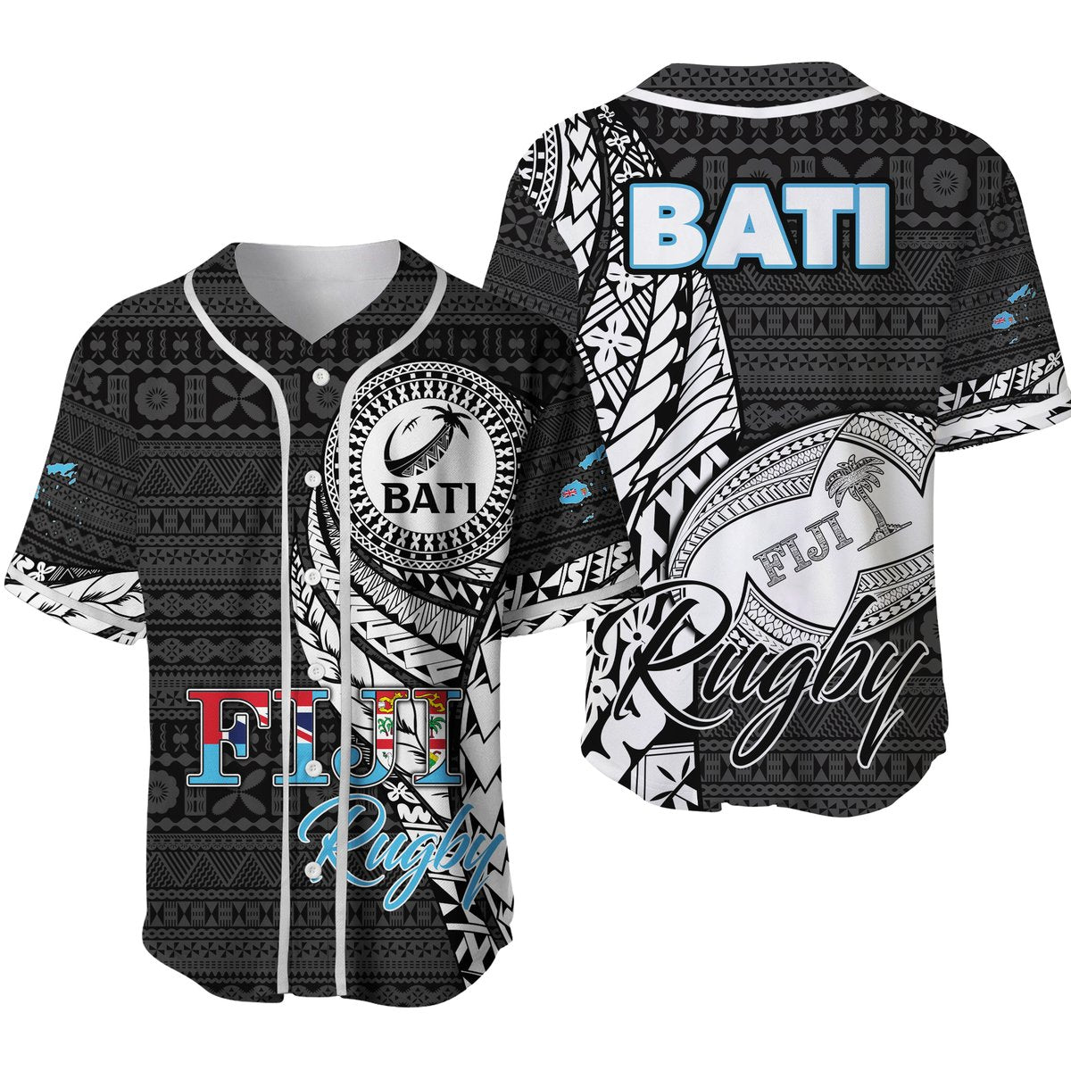 Fiji Rugby Bati Tapa Pattern Baseball Jersey