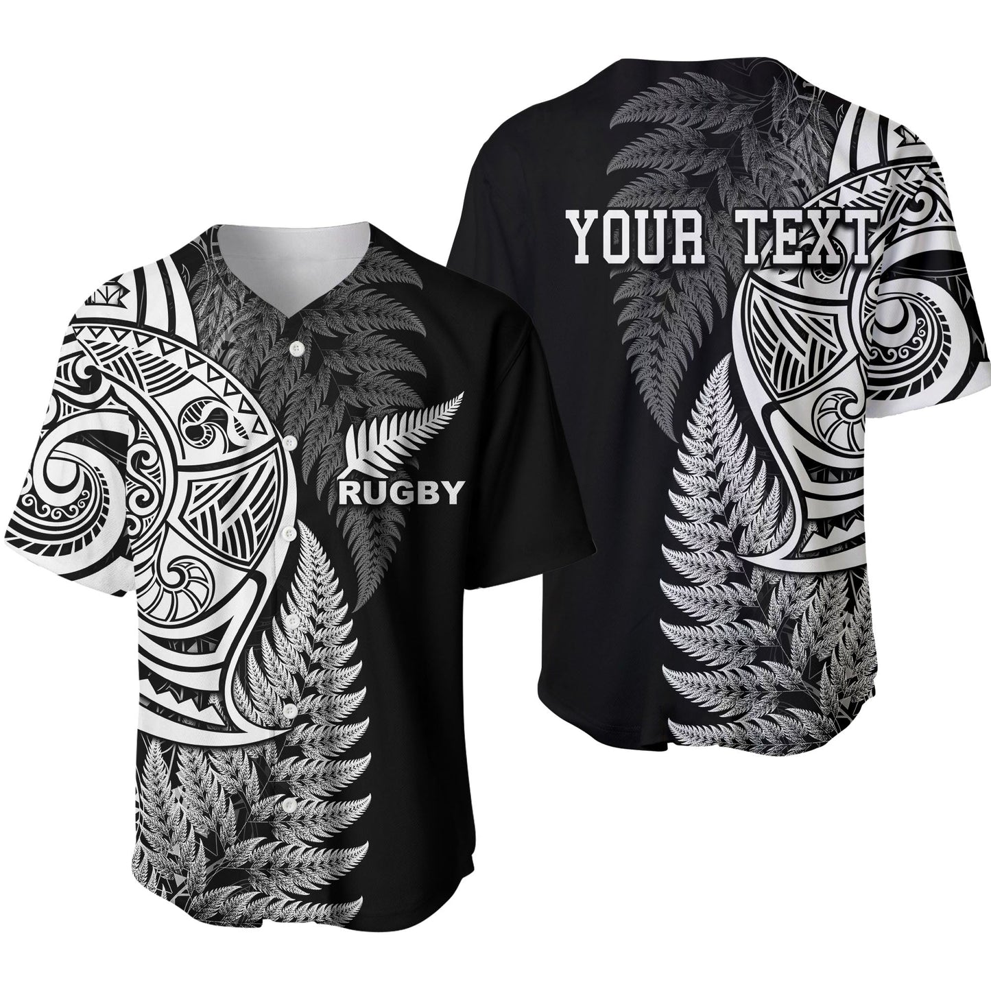 Maori Rugby Baseball Jersey Tattoo Mix Fern Leaf