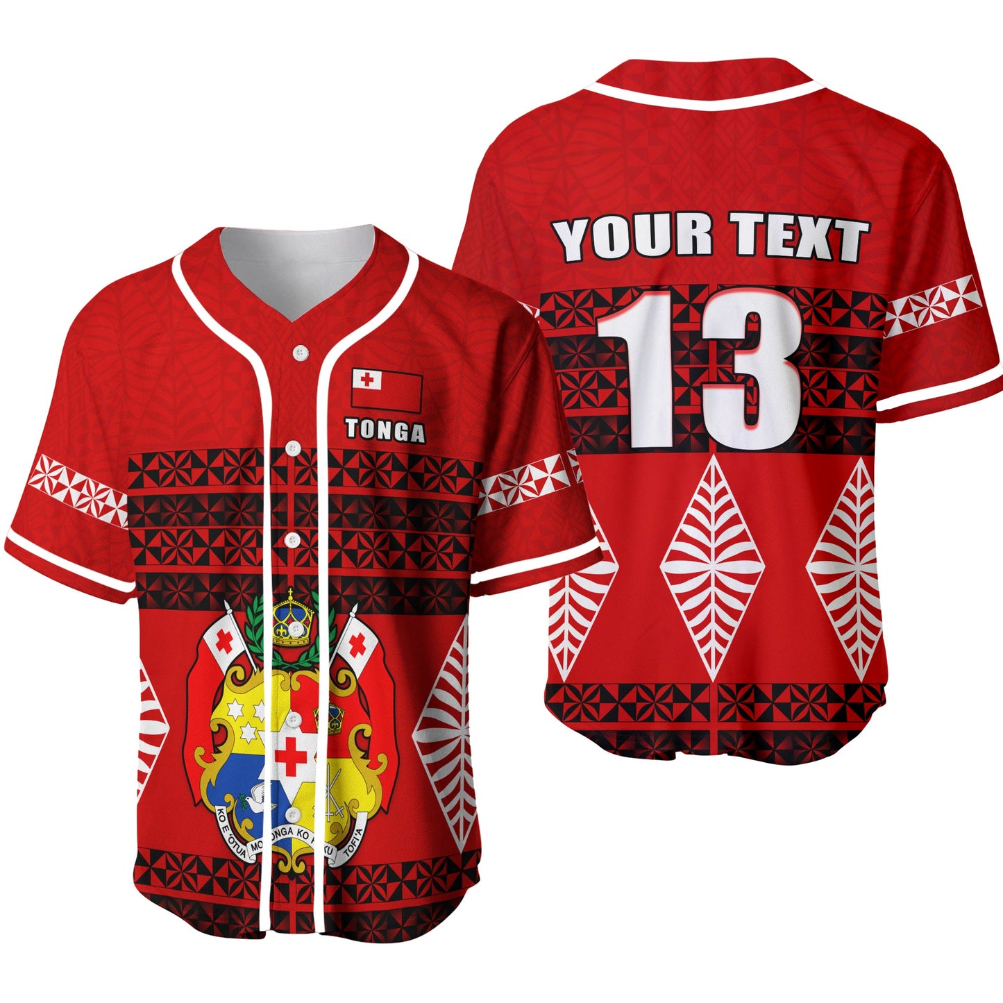 (Custom Personalised) Tonga Baseball Jersey Tongan Pattern Custom Text and Number