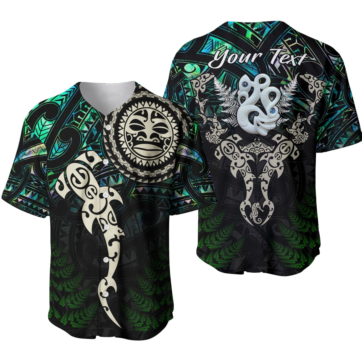 (Custom Personalised) Aotearoa Paua Shell Baseball Jersey Maori Manaia and Fish
