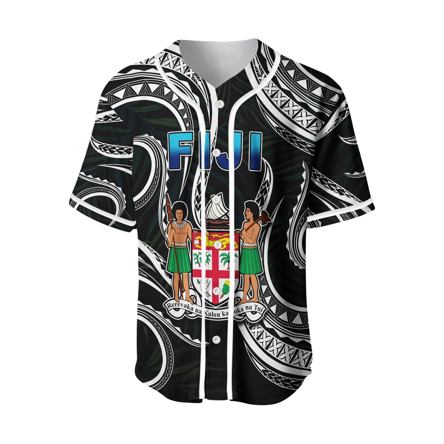 Fiji Coat of Arms Baseball Jersey Polynesian mix Coconut Pattern