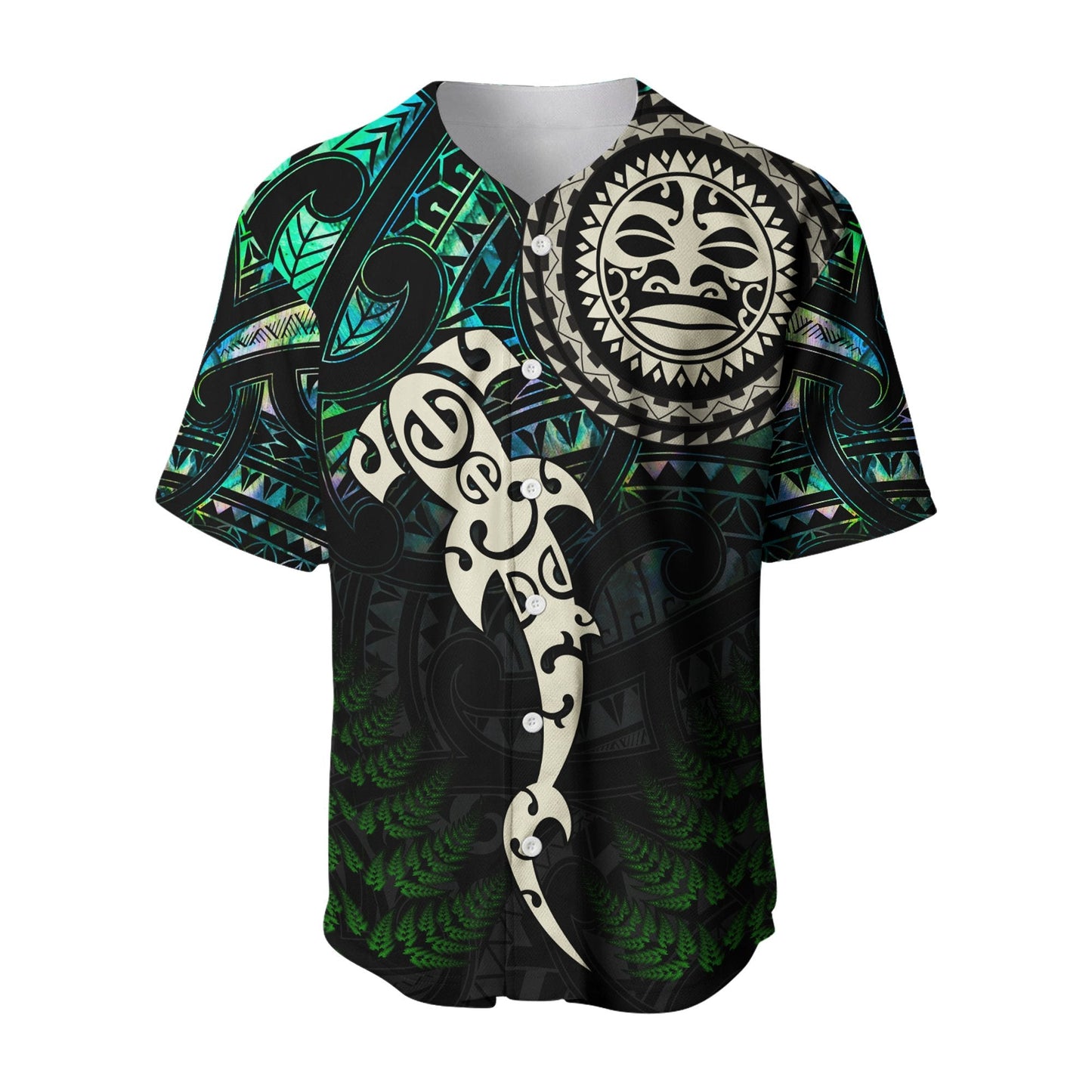 Aotearoa Paua Shell Baseball Jersey Maori Manaia and Fish