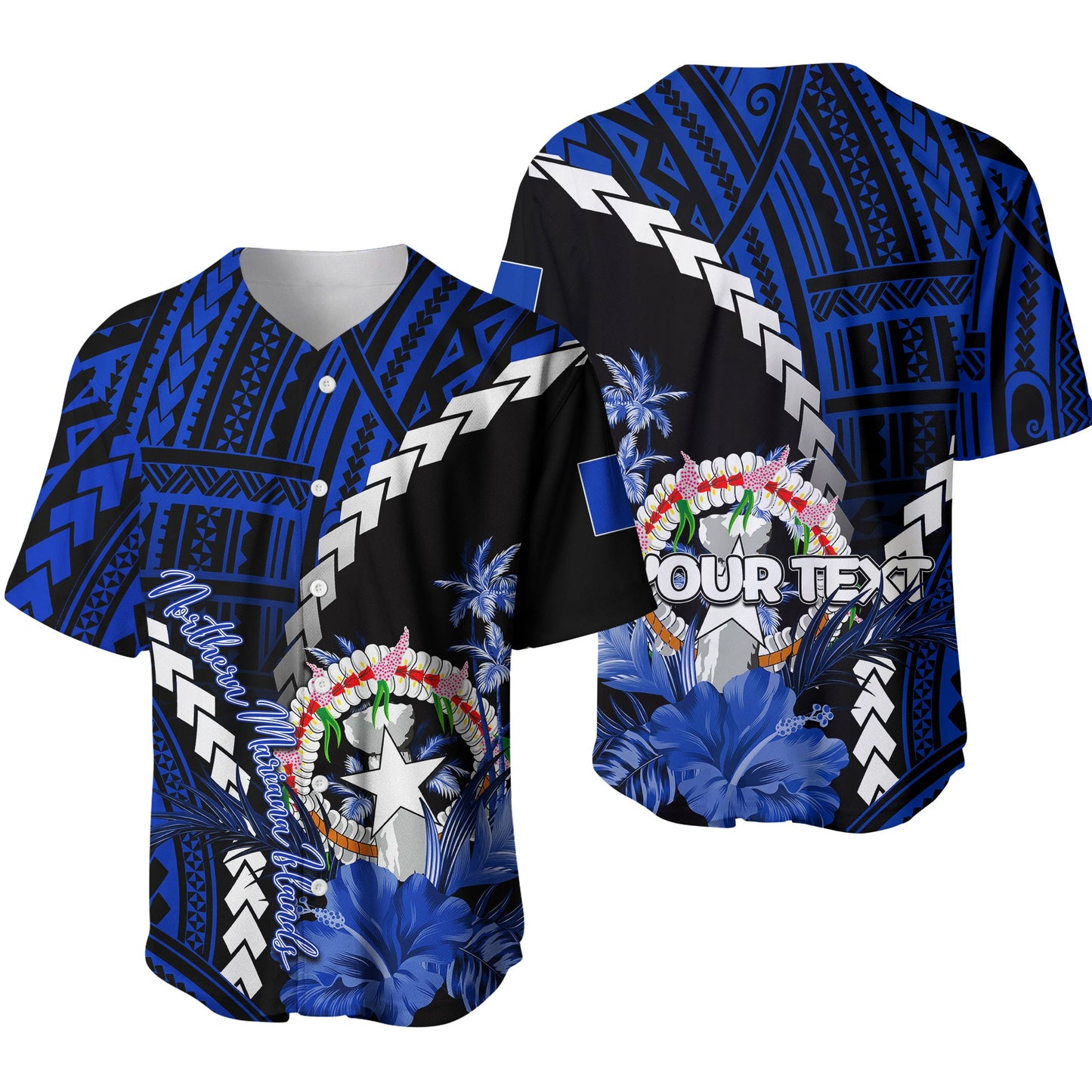 (Custom Personalised)Northern Mariana Islands Baseball Jersey Polynesian Style Blue Color