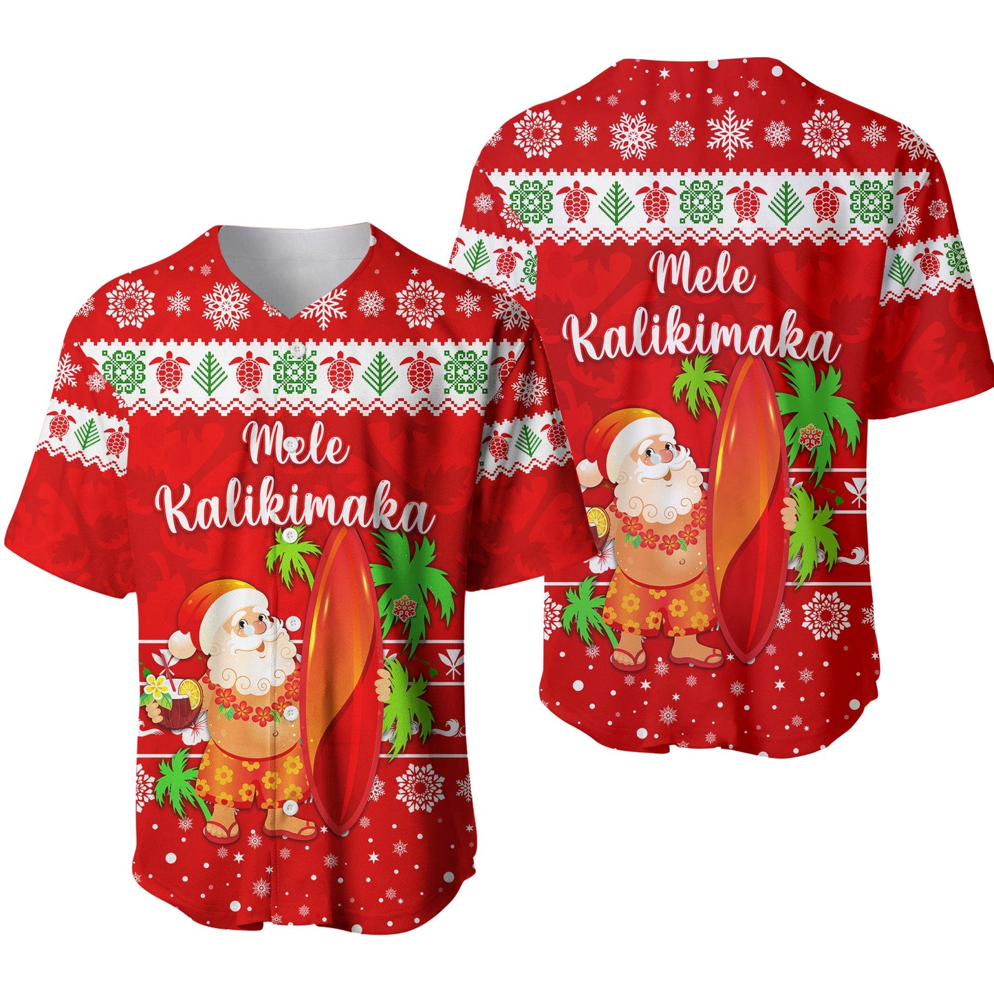 Hawaii Christmas Baseball Jersey Santa Claus Surfing Simple Style Red