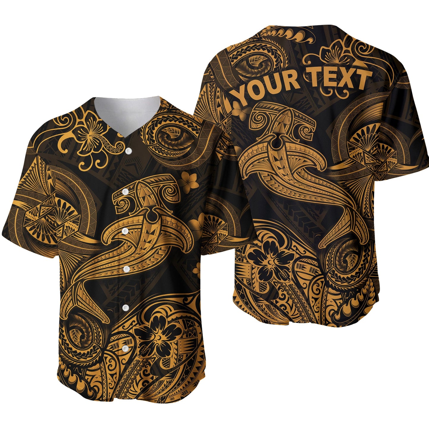 (Custom Personalised) Hawaii Hammer Shark Polynesian Baseball Jersey Unique Style Gold