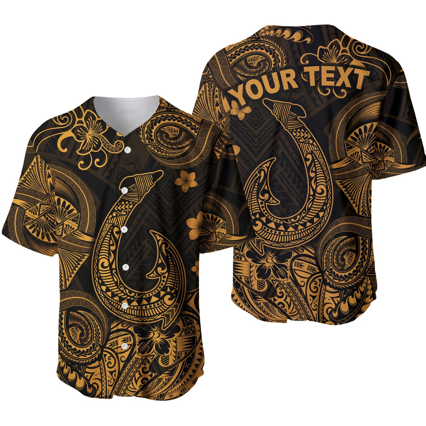 (Custom Personalised) Hawaii Fish Hook Polynesian Baseball Jersey Unique Style Gold