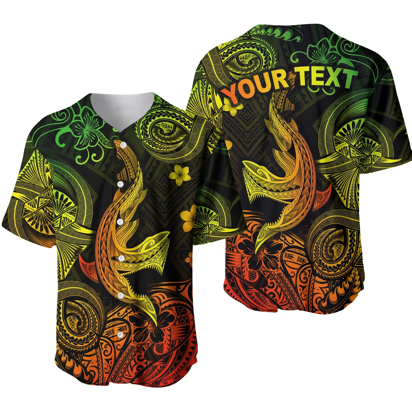 (Custom Personalised) Hawaii Angry Shark Polynesian Baseball Jersey Unique Style Reggae