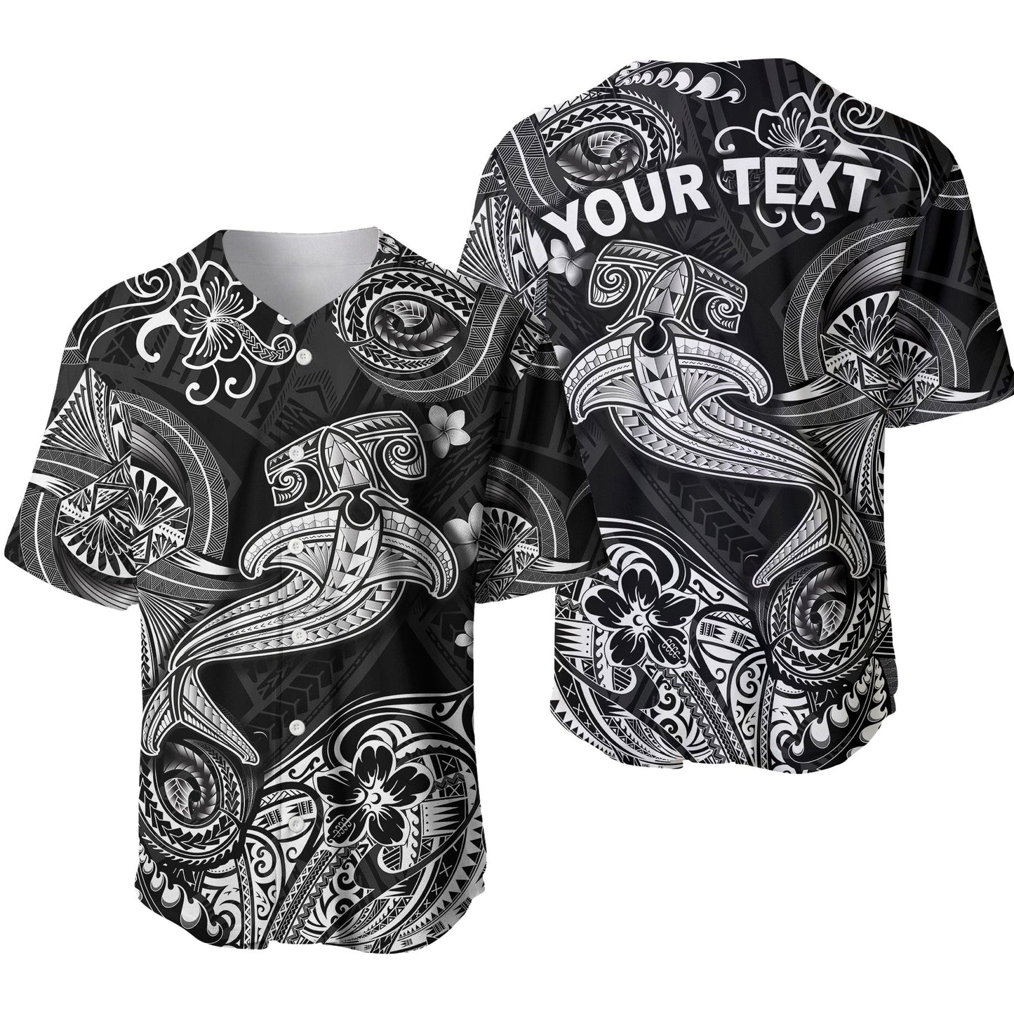 (Custom Personalised) Hawaii Hammer Shark Polynesian Baseball Jersey Unique Style Black