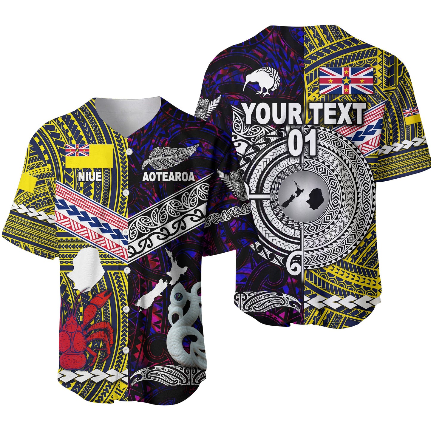 (Custom Personalised) New Zealand Maori Aotearoa And Niue Together Baseball Jersey Purple, Custom Text And Number
