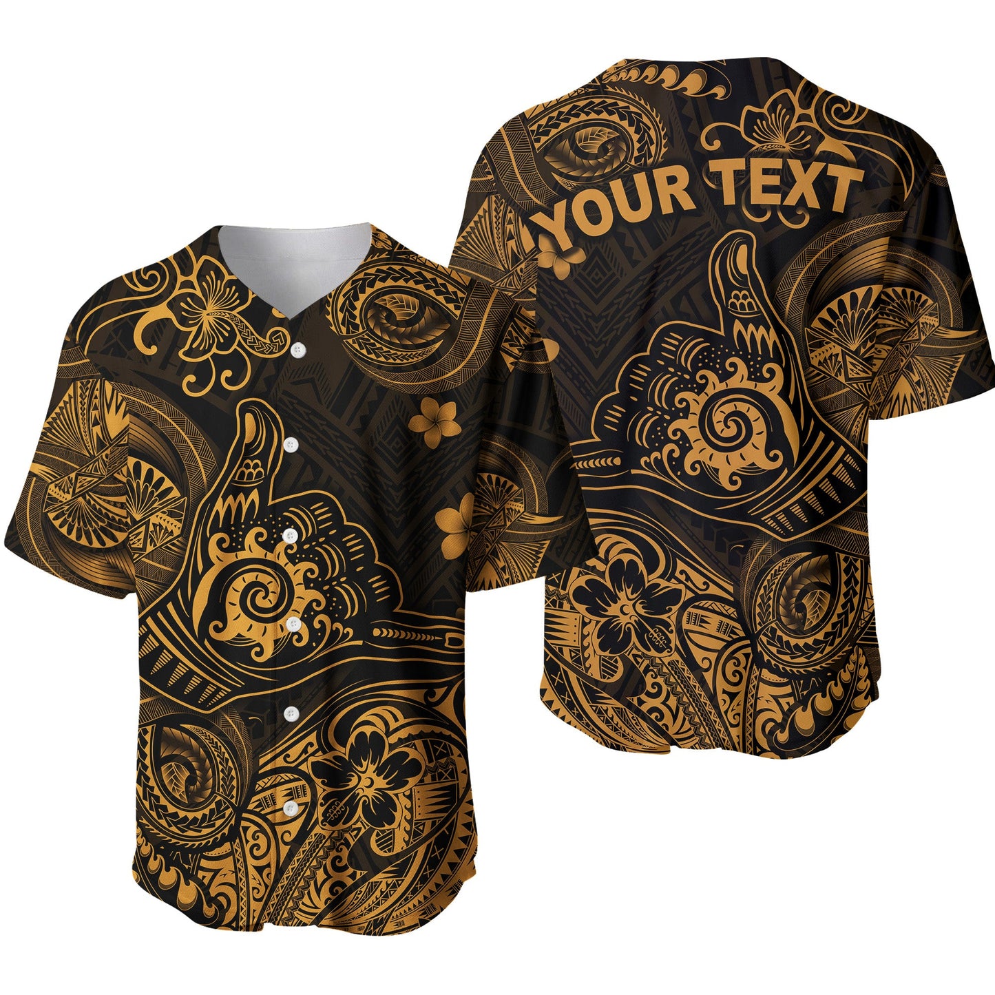 (Custom Personalised) Hawaii Shaka Polynesian Baseball Jersey Unique Style Gold