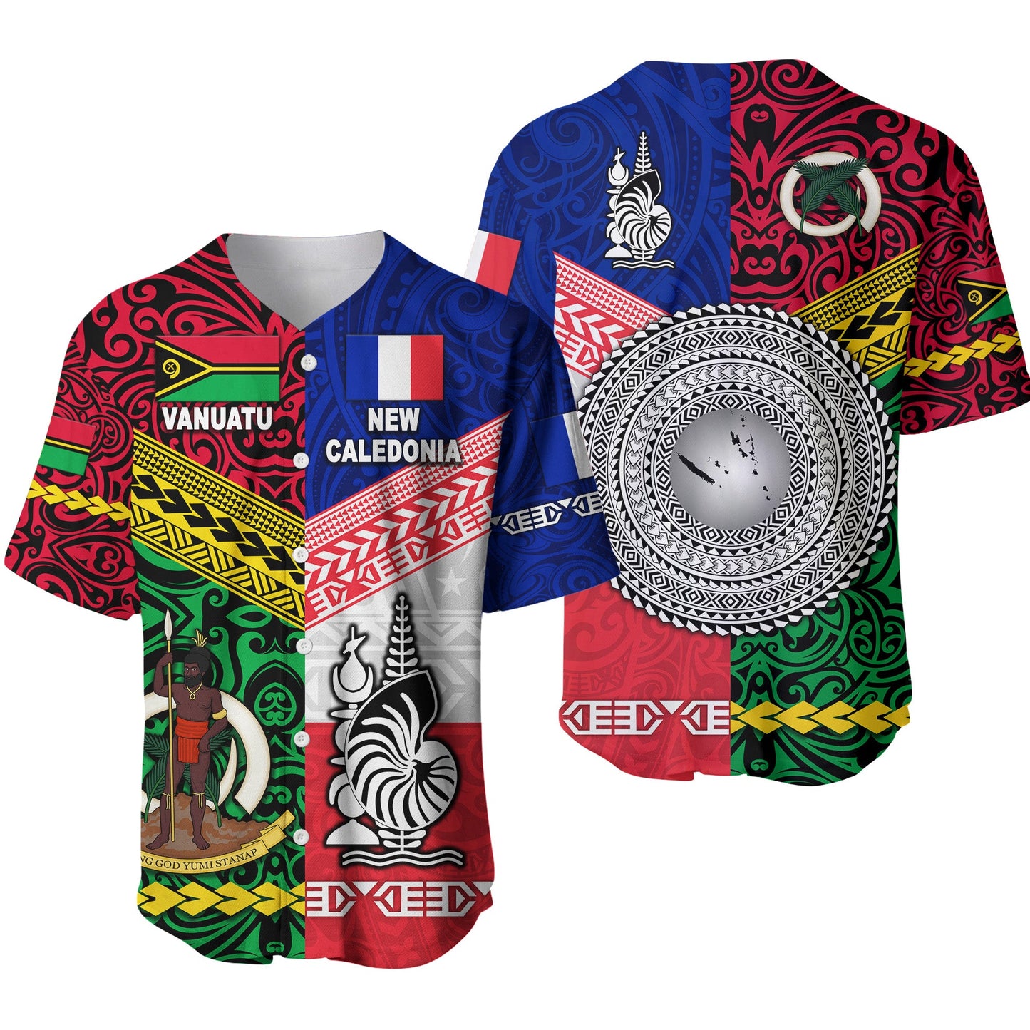 Vanuatu And New Caledonia Flag Style Baseball Jersey Together