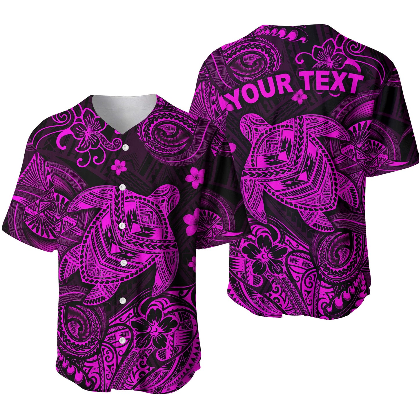 (Custom Personalised) Hawaii Turtle Polynesian Baseball Jersey Plumeria Flower Unique Style Pink