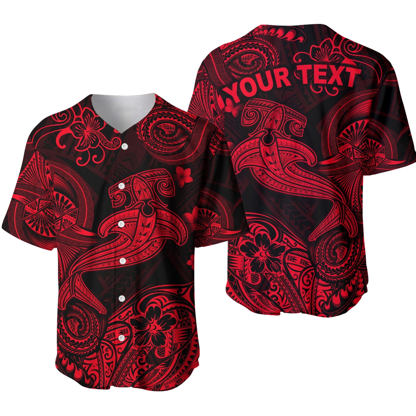 (Custom Personalised) Hawaii Hammer Shark Polynesian Baseball Jersey Unique Style Red