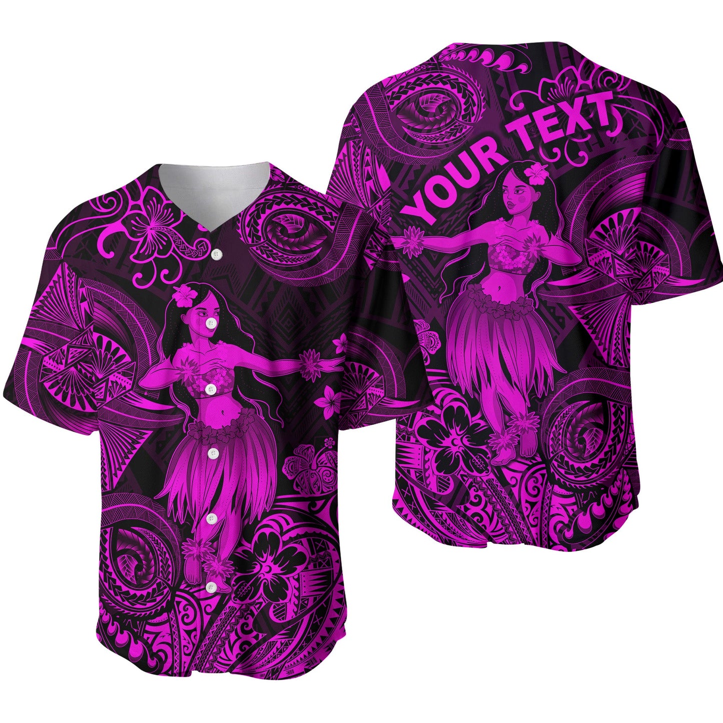 (Custom Personalised) Hawaii Hula Girl Polynesian Baseball Jersey Unique Style Pink