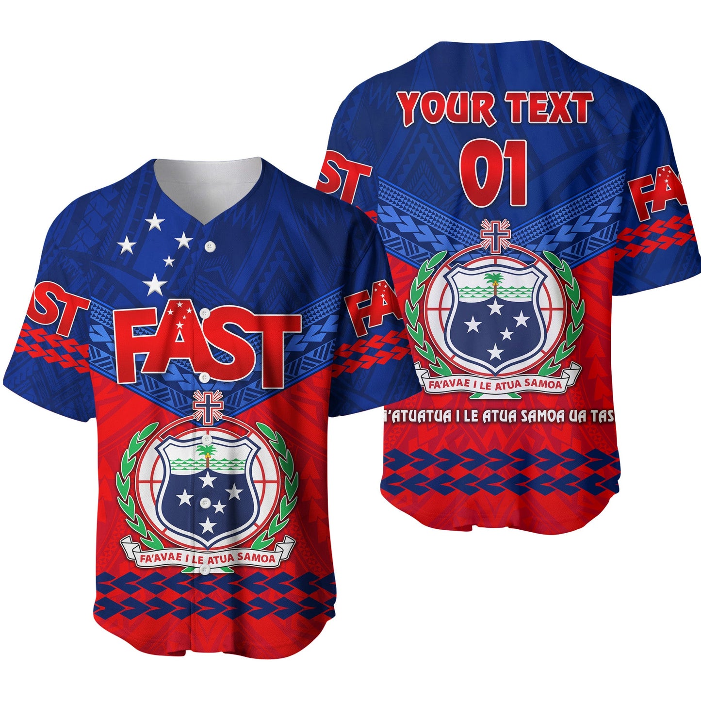 (Custom Personalised) Samoa FAST Party Baseball Jersey Simple Style