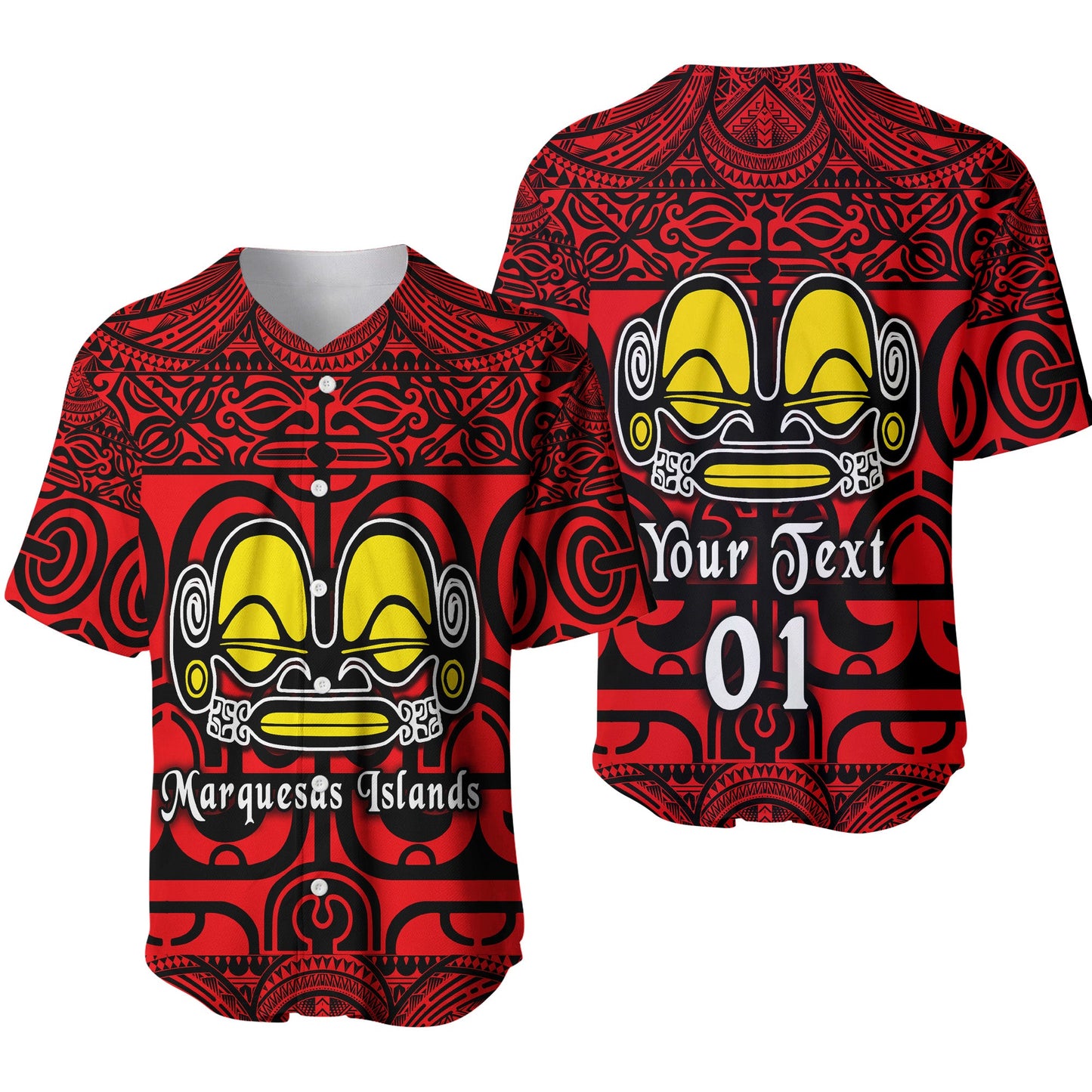 (Custom Personalised) Marquesas Islands Baseball Jersey Marquesan Tattoo Simple Style Red