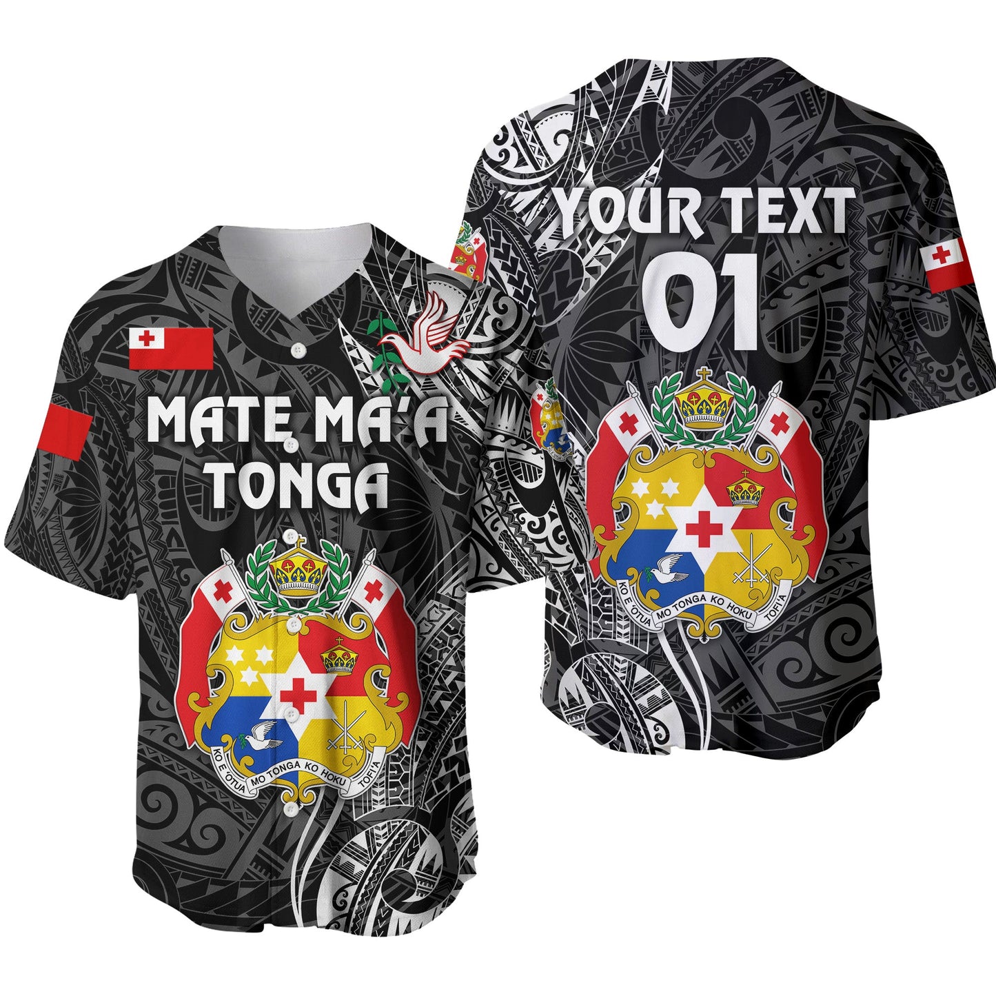 (Custom Personalised) Tonga Coat Of Arms Baseball Jersey Simple Vibes Black, Custom Text And Number