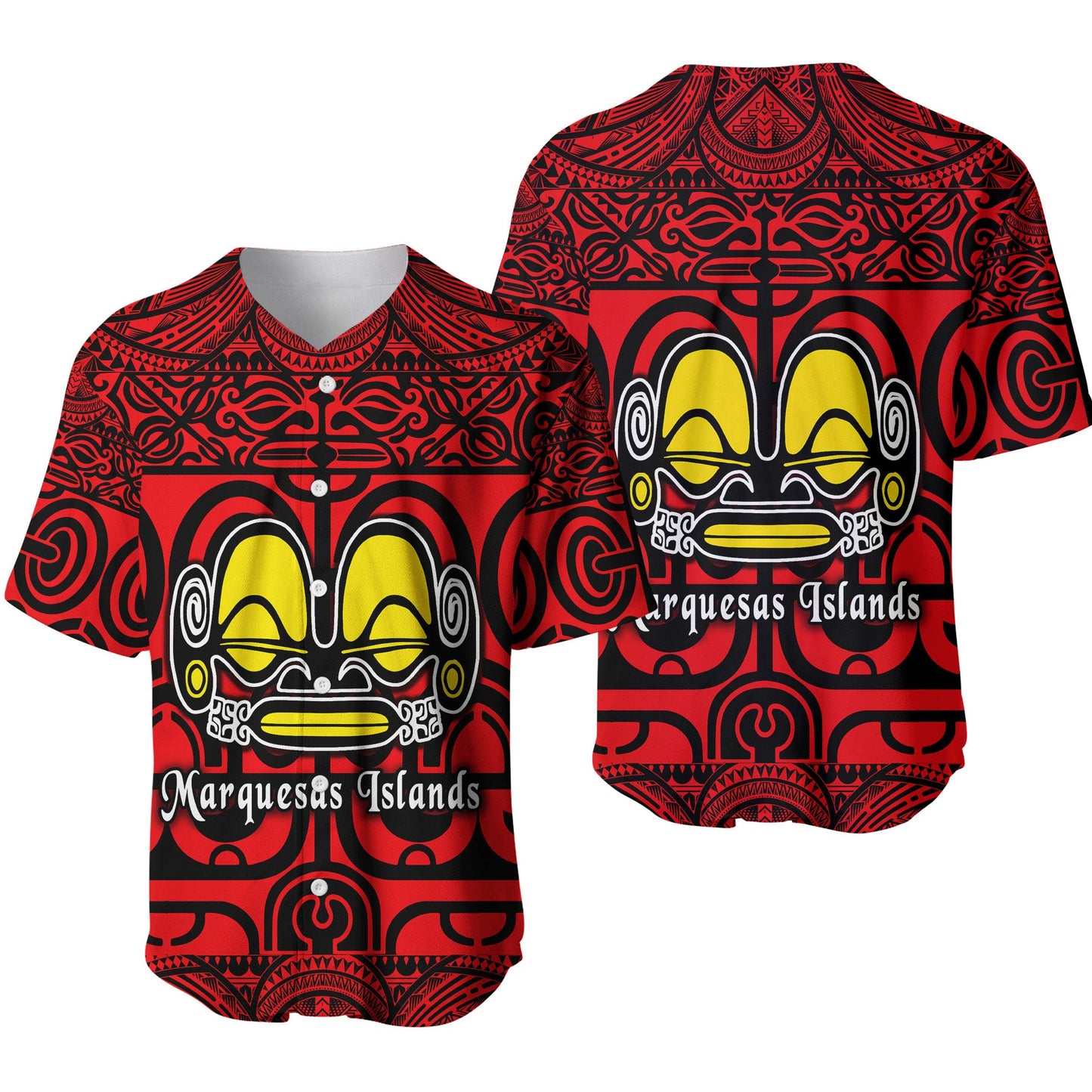 Marquesas Islands Baseball Jersey Marquesan Tattoo Simple Style Red
