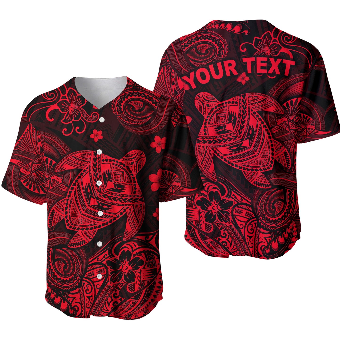 (Custom Personalised) Hawaii Turtle Polynesian Baseball Jersey Plumeria Flower Unique Style Red