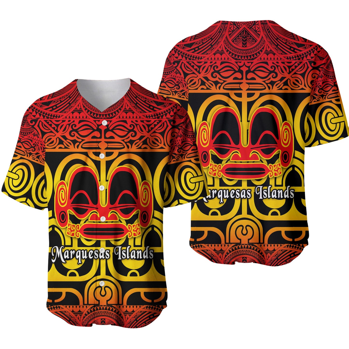 Marquesas Islands Baseball Jersey Marquesan Tattoo Simple Style Gradient Red