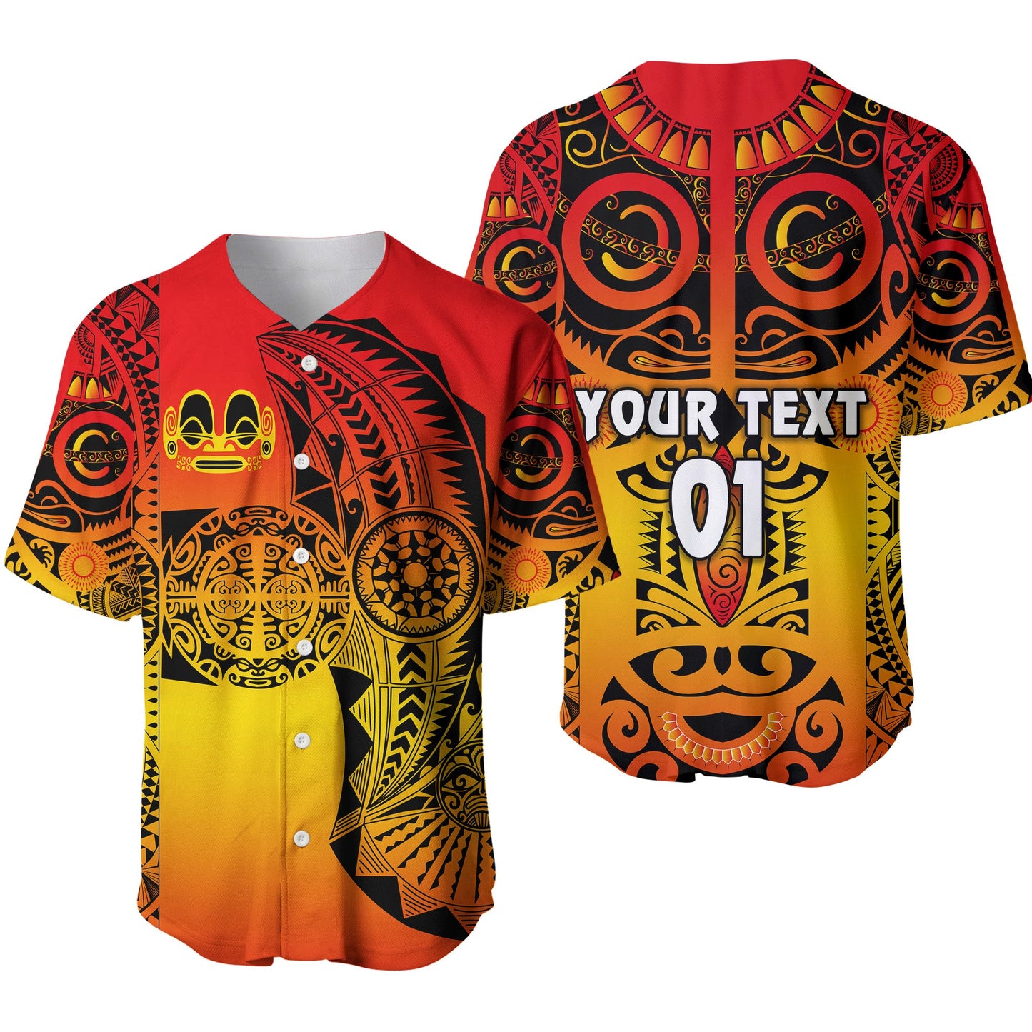 (Custom Personalised) Marquesas Islands Baseball Jersey Marquesan Tattoo Original Style Gradient Red