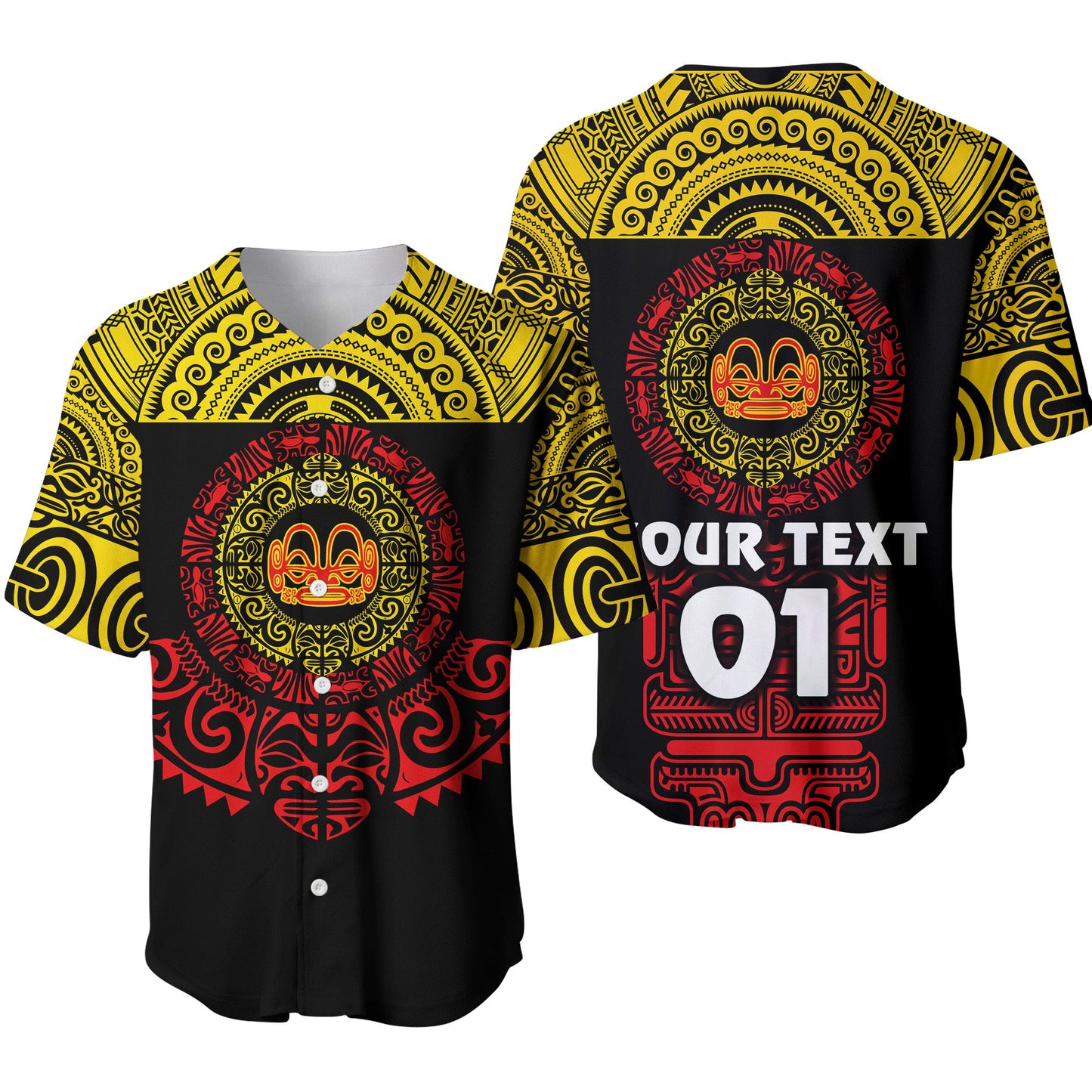(Custom Personalised) Marquesas Islands Baseball Jersey Marquesan Tattoo Simplified Version Yellow