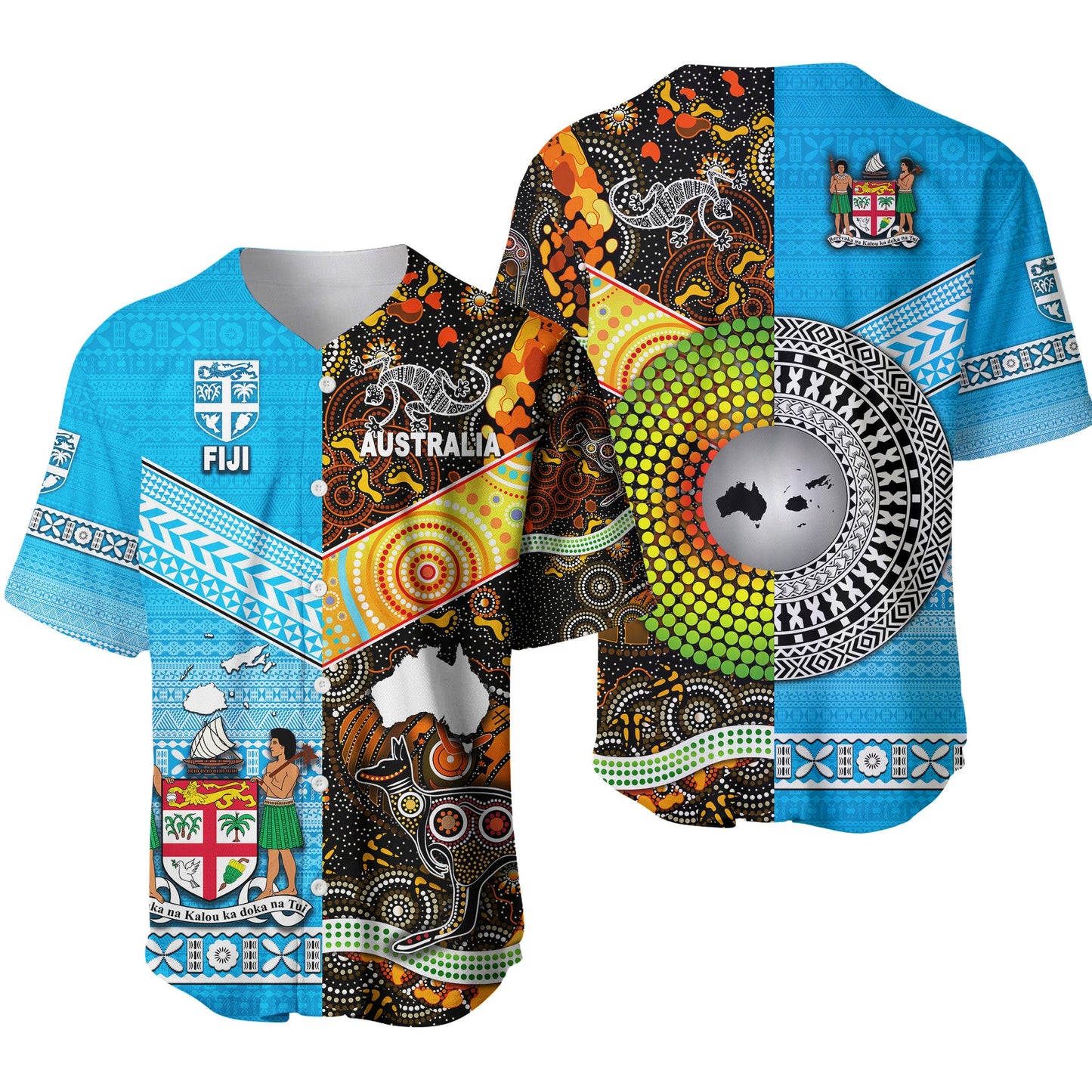 Australia Aboriginal And Fiji Tapa Baseball Jersey Together