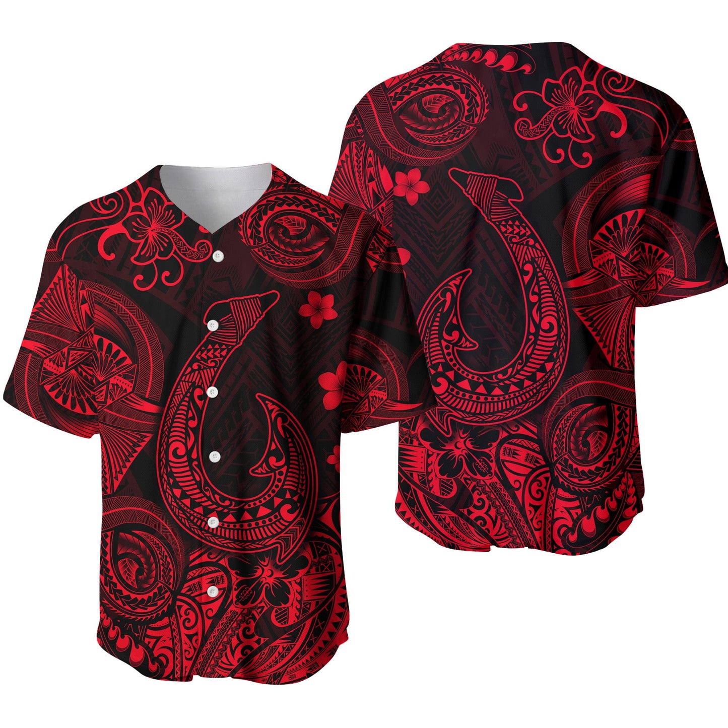 Hawaii Fish Hook Polynesian Baseball Jersey Unique Style Red