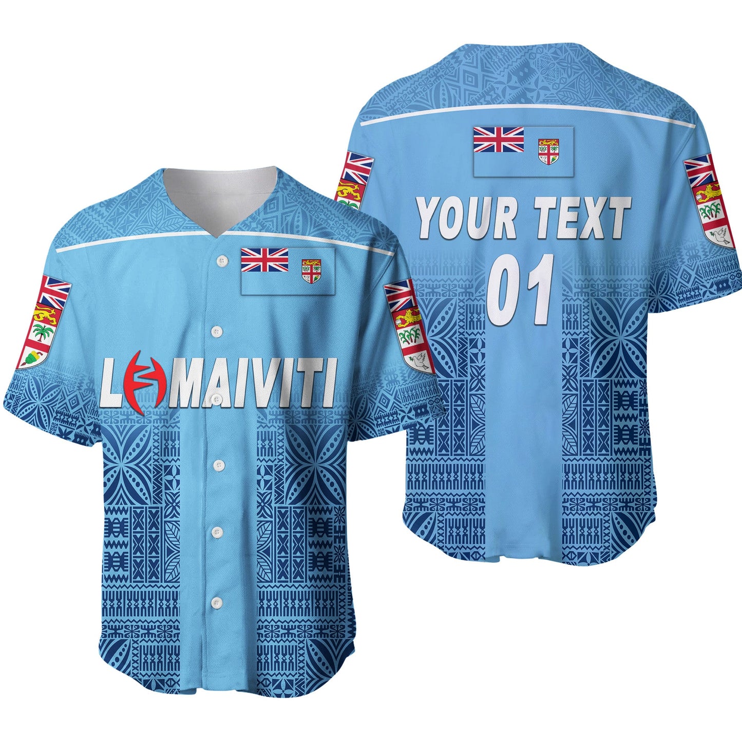 (Custom Personalised) Fiji Lomaiviti Rugby Baseball Jersey Simple Vibes Full Blue, Custom Text And Number