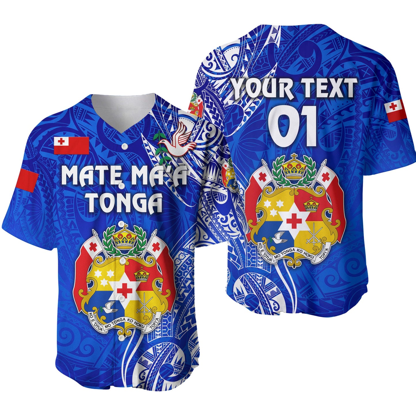 (Custom Personalised) Tonga Coat Of Arms Baseball Jersey Simple Vibes Blue, Custom Text And Number