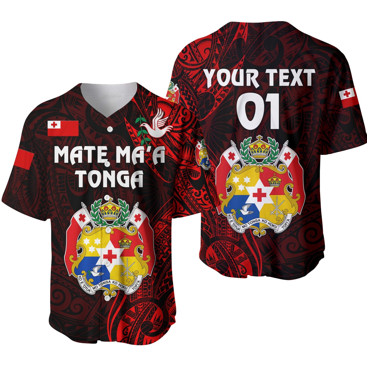 (Custom Personalised) Tonga Coat Of Arms Baseball Jersey Simple Vibes Red, Custom Text And Number