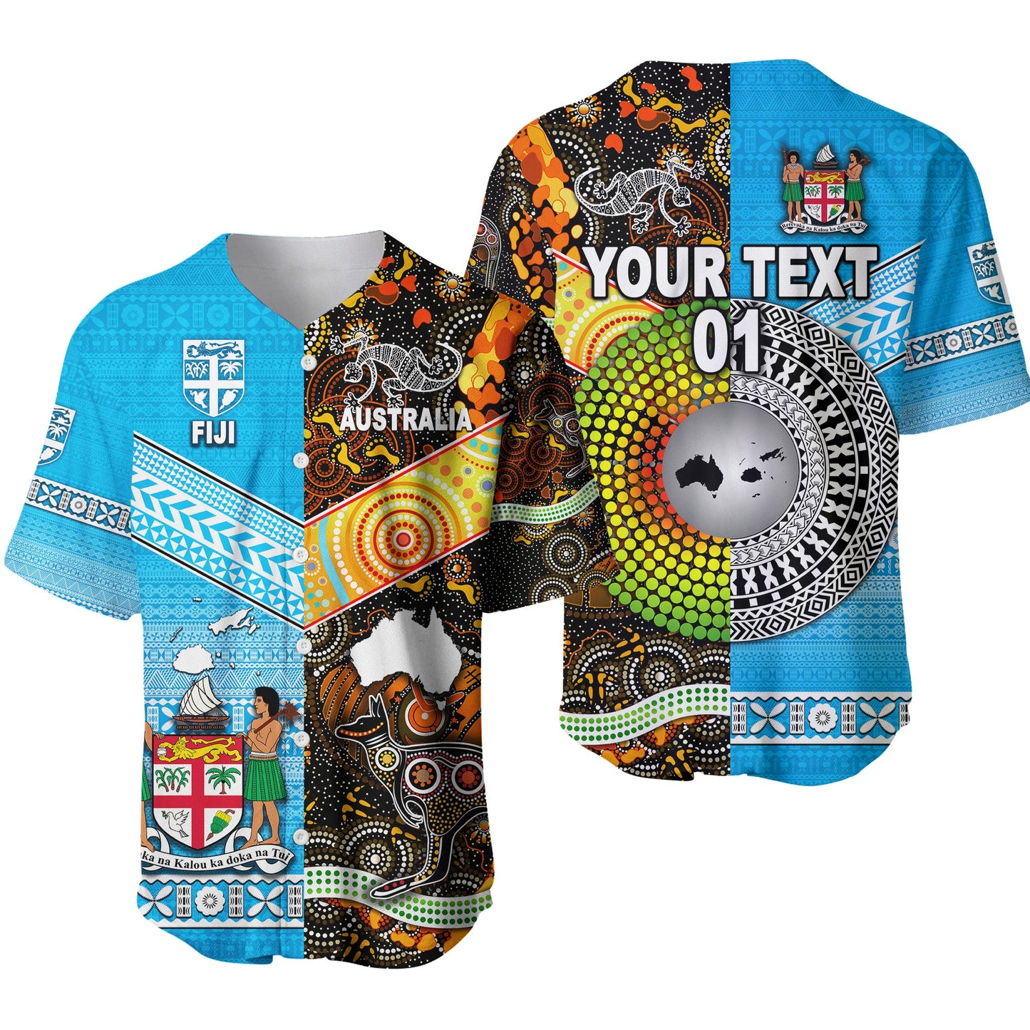 (Custom Personalised) Australia Aboriginal And Fiji Tapa Baseball Jersey Together