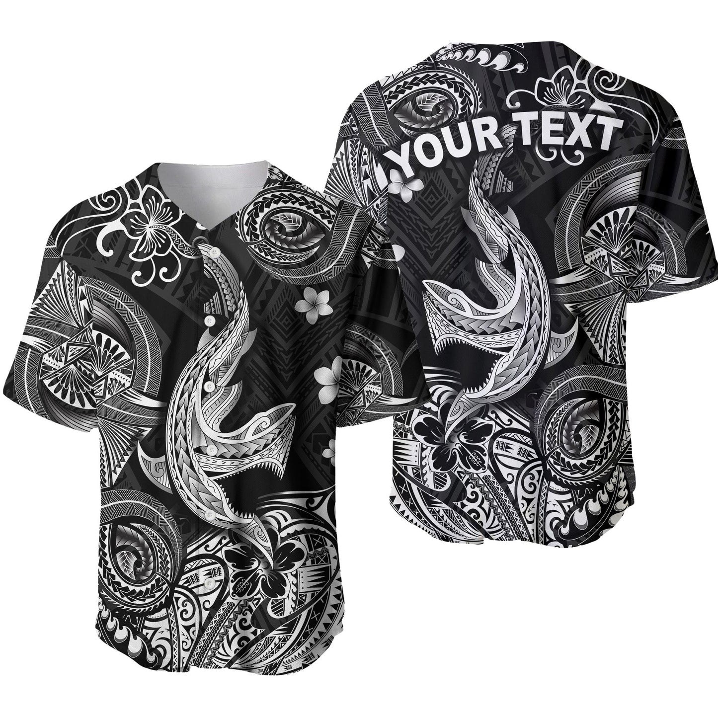 (Custom Personalised) Hawaii Angry Shark Polynesian Baseball Jersey Unique Style Black