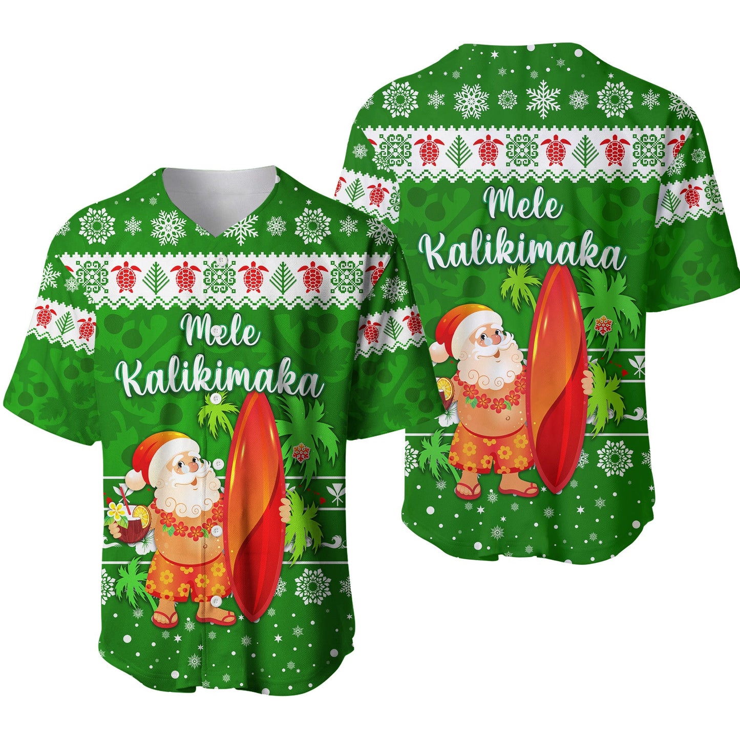 Hawaii Christmas Baseball Jersey Santa Claus Surfing Simple Style Green