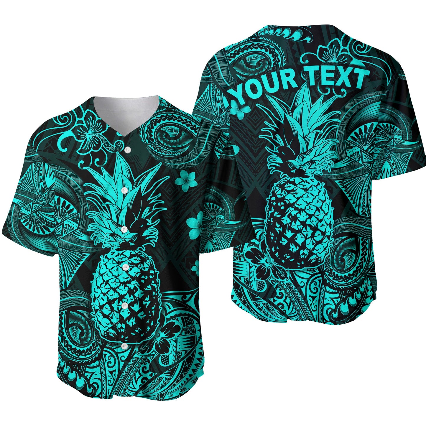 (Custom Personalised) Hawaii Pineapple Polynesian Baseball Jersey Unique Style Turquoise
