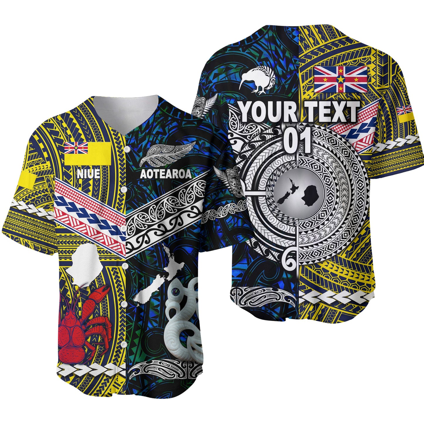 (Custom Personalised) New Zealand Maori Aotearoa And Niue Together Baseball Jersey Blue, Custom Text And Number