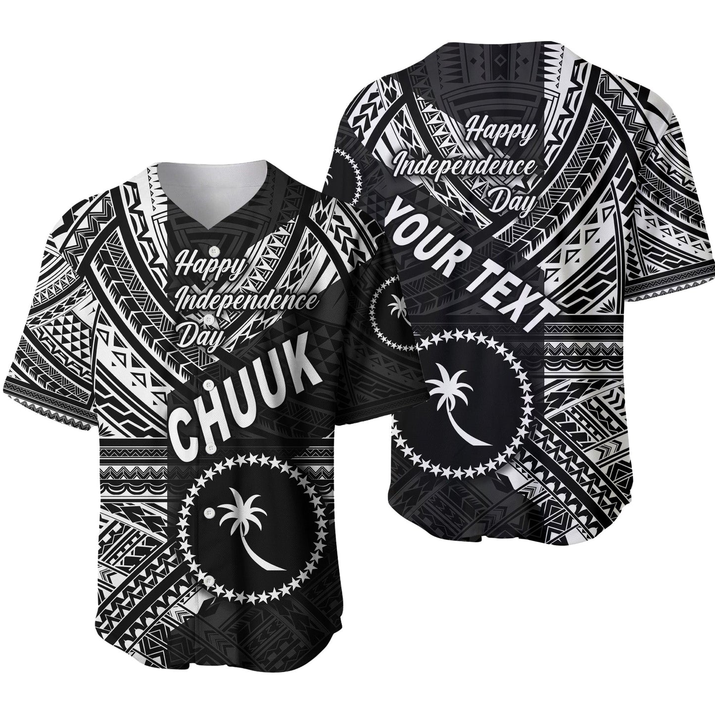 (Custom Personalised) FSM Chuuk Baseball Jersey Happy Independence Day Original Vibes Black