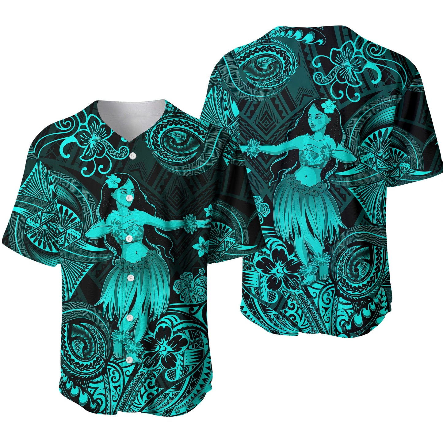 Hawaii Hula Girl Polynesian Baseball Jersey Unique Style Turquoise