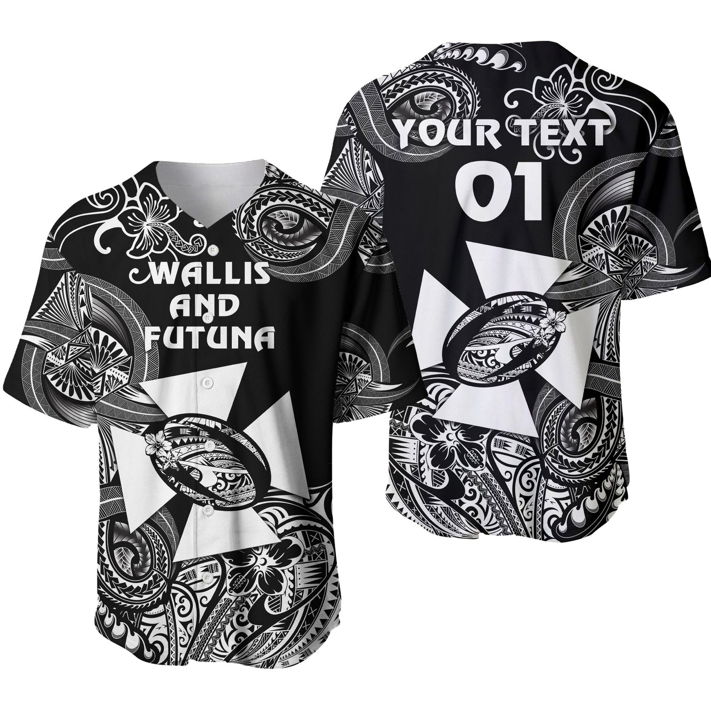 (Custom Personalised) Wallis and Futuna Polynesian Baseball Jersey Unique Style Black