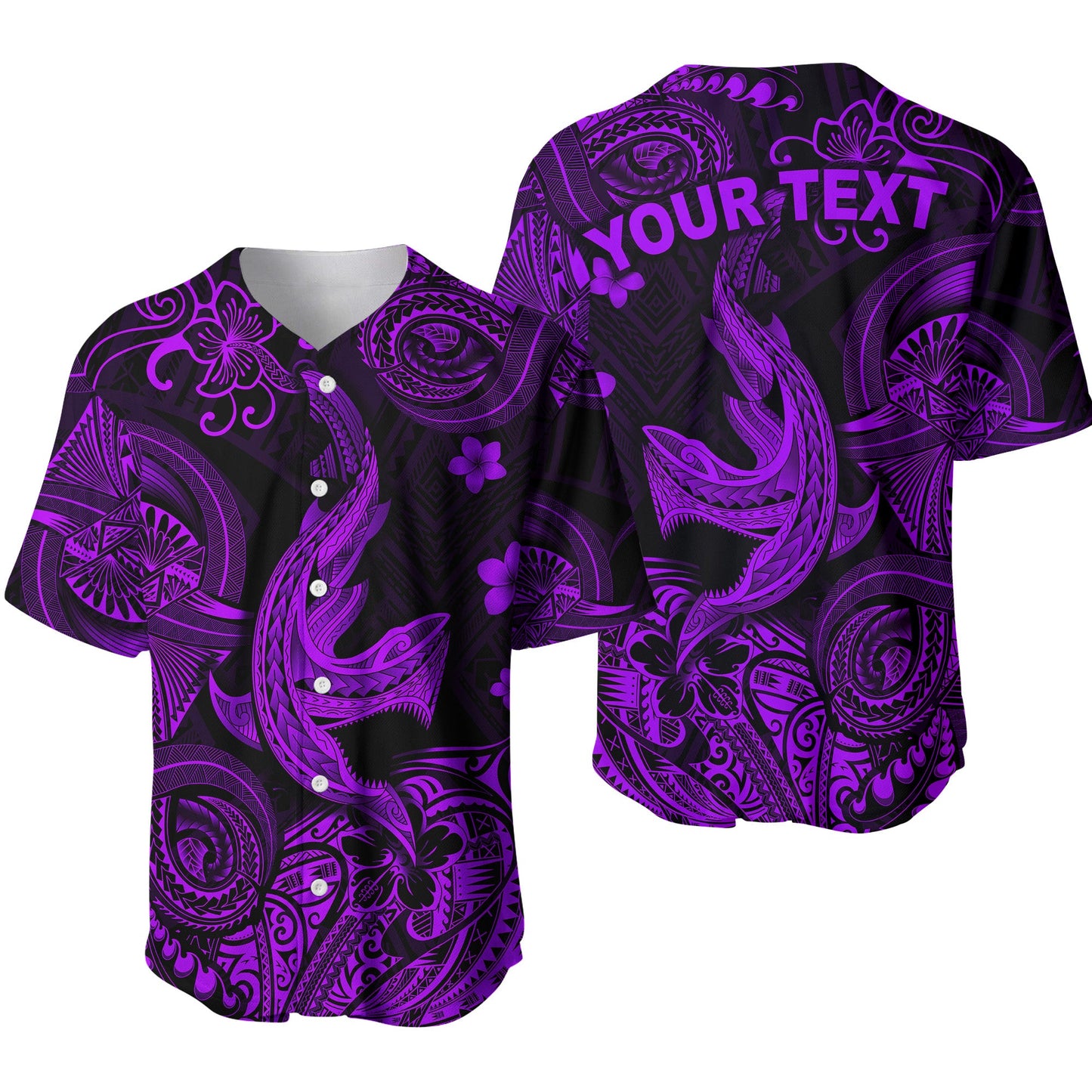 (Custom Personalised) Hawaii Angry Shark Polynesian Baseball Jersey Unique Style Purple
