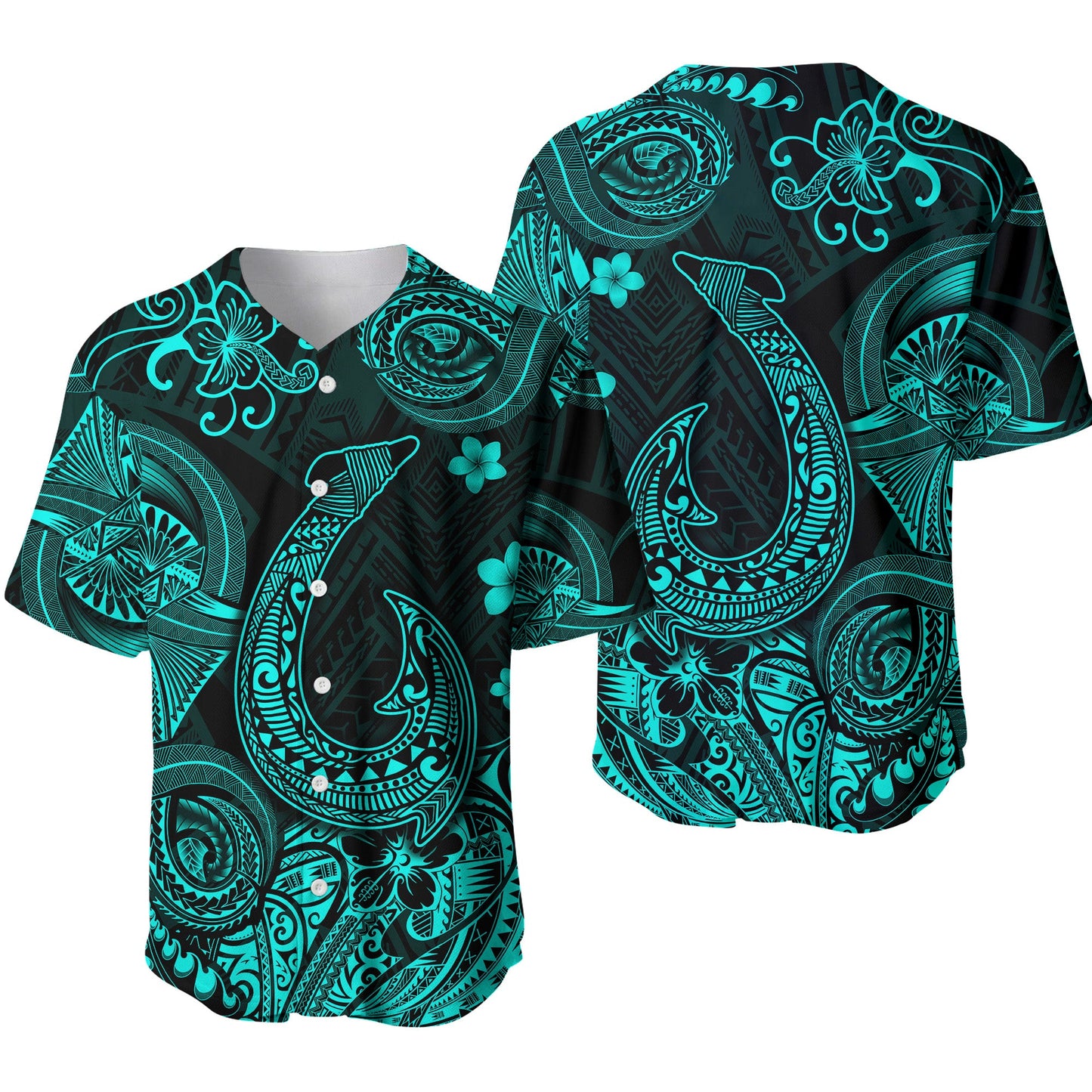 Hawaii Fish Hook Polynesian Baseball Jersey Unique Style Turquoise