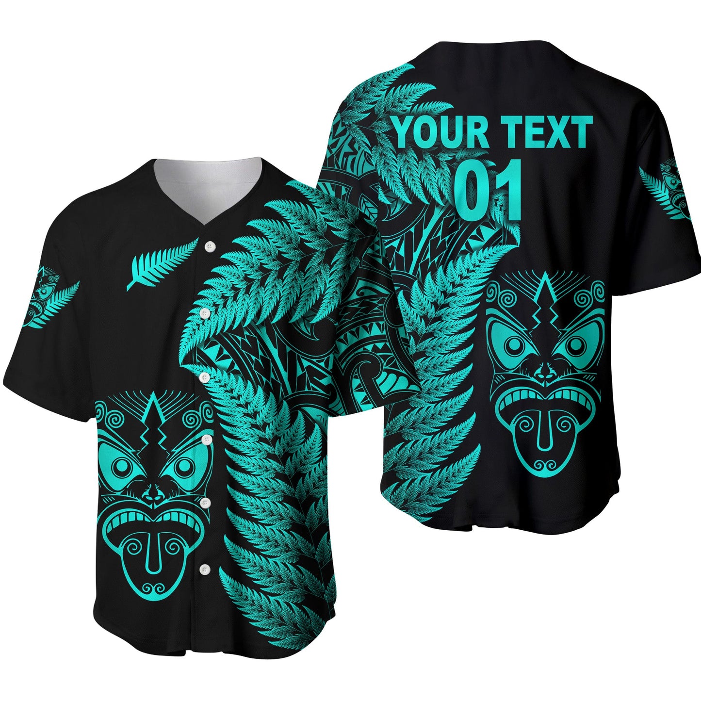 (Custom Personalised) New Zealand Haka Rugby Maori Baseball Jersey Silver Fern Vibes Turquoise