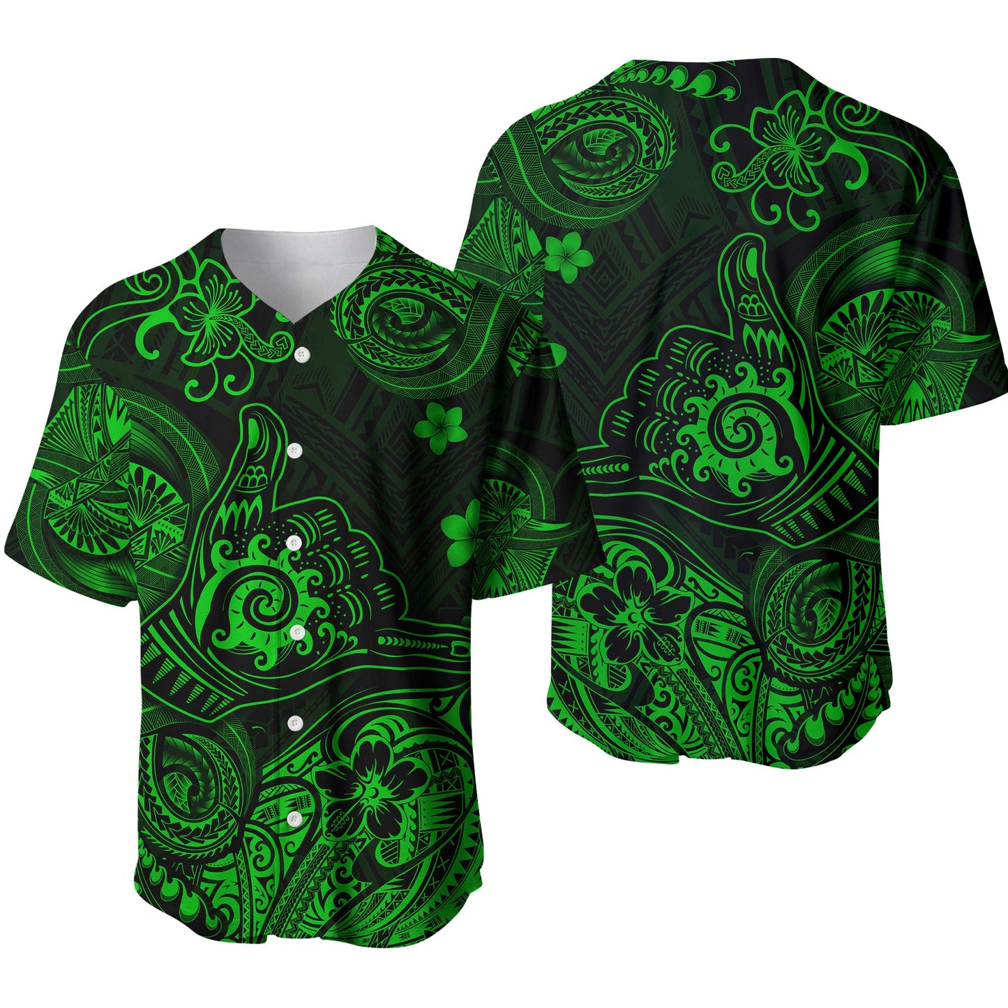 Hawaii Shaka Polynesian Baseball Jersey Unique Style Green