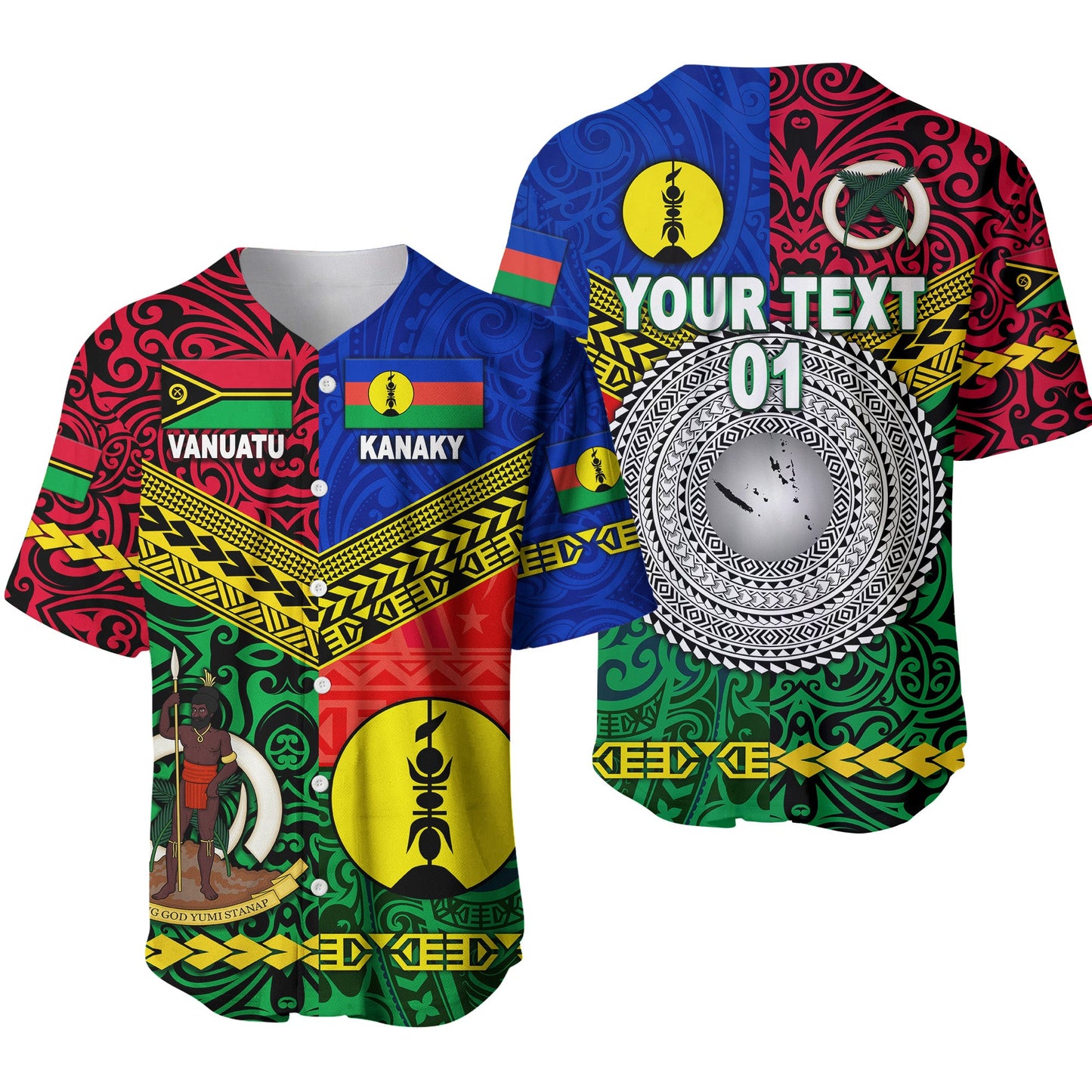 (Custom Personalised) Vanuatu And New Caledonia Kanaky Baseball Jersey Together
