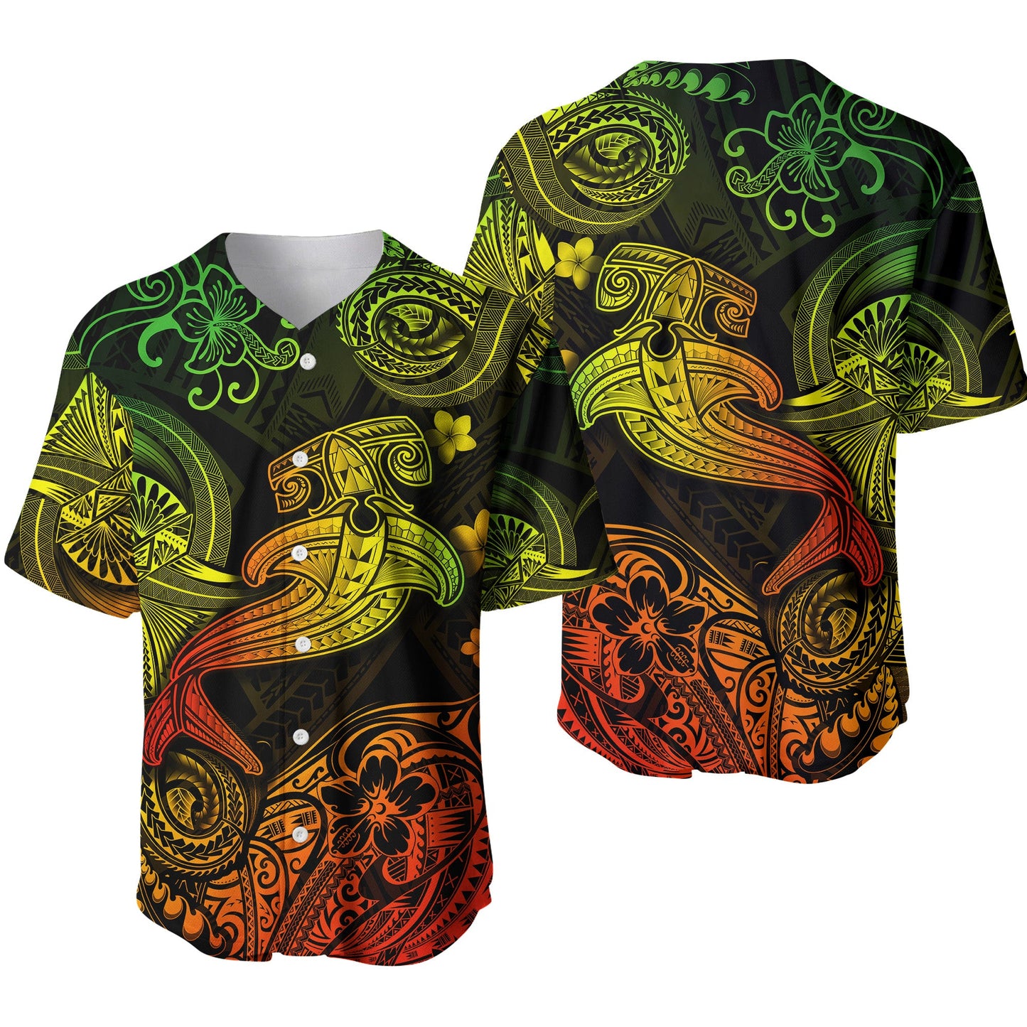 Hawaii Hammer Shark Polynesian Baseball Jersey Unique Style Reggae